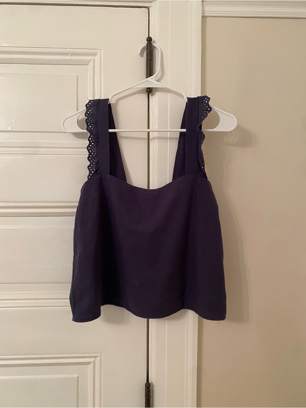 Edikted navy blue lace trim linen tank top